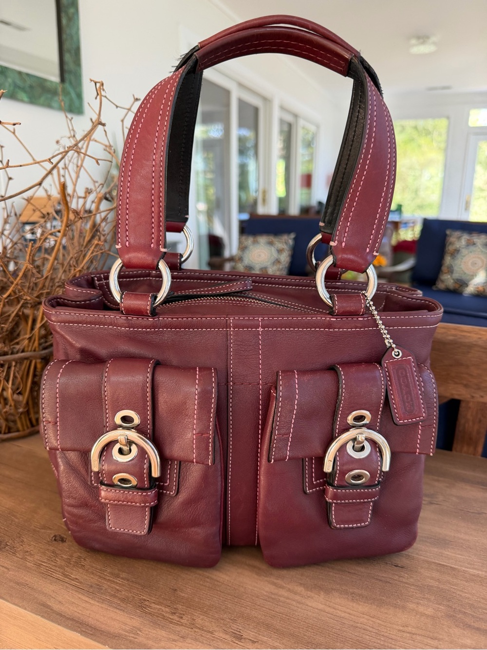 Vintage Coach Soho Double Pocket Handbag in Burgandy